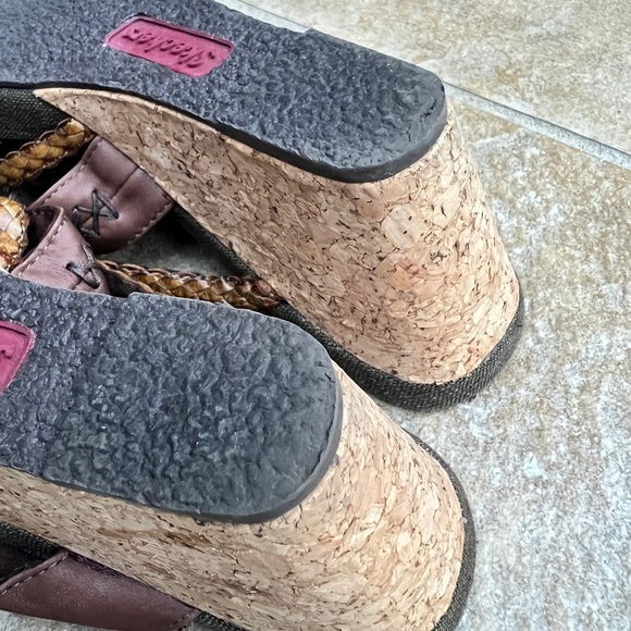 Y2K Skechers Leather Braide Modiste Electric Bond Chocolate Cork Wedge Sandals 8 - Picture 5 of 14